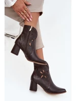 Kožené otevřené dámské kotníkové boty na podpatku Zazoo 3647 čokoládové