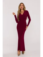 M891 Šaty s řasením a šerpou - bordó