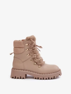 Zateplené Kotníkové Boty Traperky Na Zip Z Eko Kůže Béžové Willatta