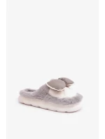 Futrzane Pantofle S Mašlí Šedé Grilis