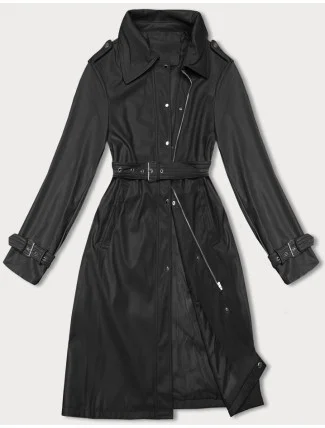 Volný černý dámský kabát z ekologické kůže J Style (11Z8101) Volný černý dámský kabát z ekologické kůže J Style (11Z8101)