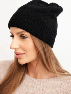 Dámská zimní čepice z vlny s pruhovaným vzorem K471 černá