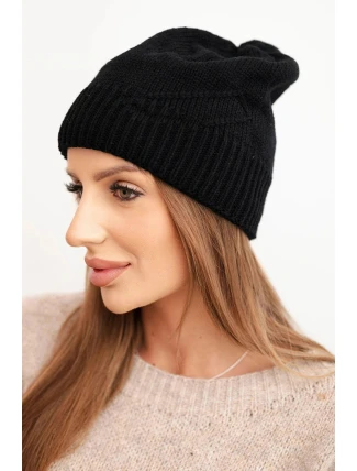 Dámská zimní čepice z vlny s pruhovaným vzorem K471 černá
