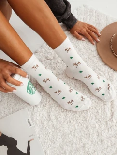 Bavlněné Dámské Ponožky S Jeleni Bílé