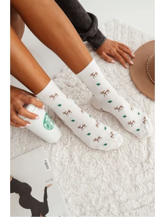 Bavlněné Dámské Ponožky S Jeleni Bílé
