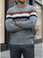 Pánský pruhovaný šedý svetr FashionStreet WX2335