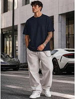 Pánské basic oversize tmavě modré bavlněné tričko FashionStreet RX5684