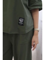 Bavlněný komplet halenka + kalhoty světlá khaki