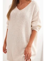 Dámská sukýnka Plus Size vlněná s výstřihem do V světlá béžová