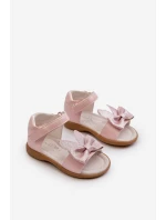 Dětské sandálky s mašlí, zapínání na suchý zip, růžové Wistala