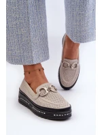 Dámské kožené mokasíny na platformě s ozdobou S.Barski LR750 béžové Dámské kožené mokasíny na platformě s ozdobou S.Barski LR750 béžové