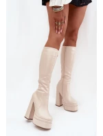 Zateplené dámské kozačky na podpatku a platformě světle béžové Lysara Zateplené dámské kozačky na podpatku a platformě světle béžové Lysara