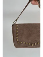 Semišová Kožená Kabelka S Džety Béžová Rhenna Semišová Kožená Kabelka S Džety Béžová Rhenna