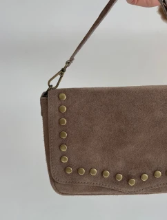 Semišová Kožená Kabelka S Džety Béžová Rhenna