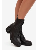 Zateplené dámské kotníkové boty z přírodní kůže na blokovém podpatku Vinceza – černé