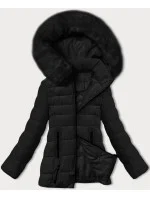 Černá dámská prošívaná bunda pro přechodné období s kožešinou u kapuce S'west (B8301-1)