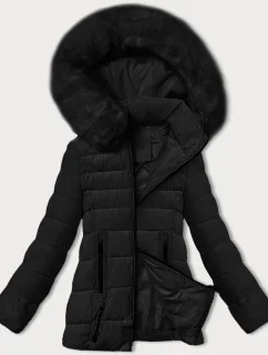 Černá dámská prošívaná bunda pro přechodné období s kožešinou u kapuce S'west (B8301-1)