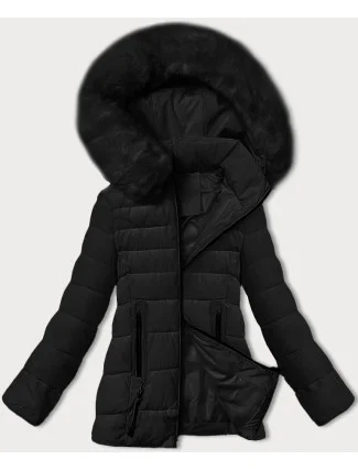 Černá dámská prošívaná bunda pro přechodné období s kožešinou u kapuce S'west (B8301-1)