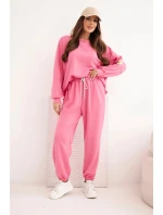Dámský máslový komplet s volnou mikinou a kalhotami s nápisem LOVE růžová