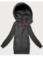 Dámská mikina v grafitové barvě z různých materiálů s kapucí Goodlookin (AMG-175)