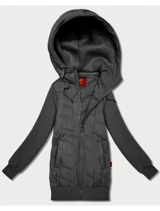 Dámská mikina v grafitové barvě z různých materiálů s kapucí Goodlookin (AMG-175)