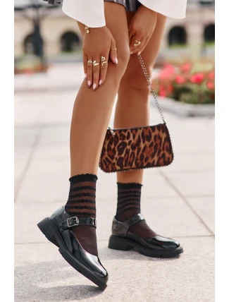 Lakované Dámské Polobotky S Páskem Černé Vinceza 62179