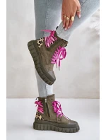 Dámské botky na platformě s ozdobným šněrováním leopardí zelené Edidda