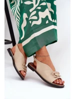 Sandály Na Ploché Podpatky S Dekorací Eko Kůže Béžové Tillireta