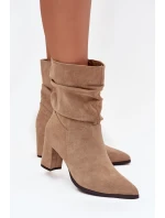 Dámské kotníkové boty na podpatku s mačkáním vyhřívané béžové Amelise Dámské kotníkové boty na podpatku s mačkáním vyhřívané béžové Amelise