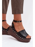 Dámské sandály na platformě se zlatými přezkami Černé Galorina