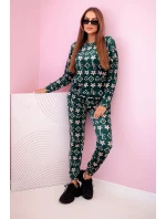 Dámská souprava z veluru s monogramem zelená + béžová