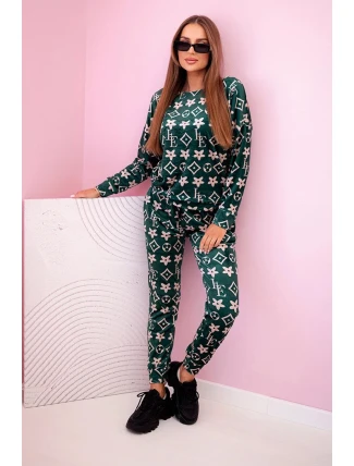 Dámská souprava z veluru s monogramem zelená + béžová