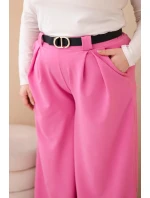 Dámské kalhoty Plus Size viskózové s širokým nohavicí a páskem růžové