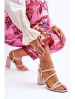 kožené sandály na podpatku Béžove Florentina