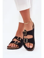 Dámské Pantofle Se Zlatými Sponami A Prošíváním Černé Lunera