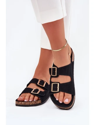 Dámské Pantofle Se Zlatými Sponami A Prošíváním Černé Lunera