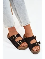 Dámské pantofle na korkové platformě se zlatými sponami Černé Tovessa