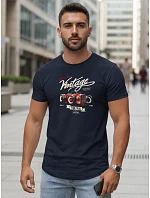 Pánské bavlněné tričko s retro potiskem tmavě modré FashionStreet NX5094R Pánské bavlněné tričko s retro potiskem tmavě modré FashionStreet NX5094R
