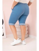 Dámské bavlněné šortky Plus Size s vázáním světlý denim Dámské bavlněné šortky Plus Size s vázáním světlý denim