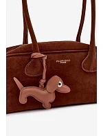 Kožená kabelka Bageta s přívěskem jezevčíkem Camel Annette