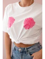 Bavlněná halenka s květinovým potiskem bílý