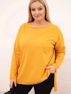 Dámská blůza Plus Size asymetrická s dlouhým rukávem hořčicová