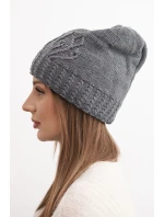 Dámská zimní čepice s vlnou zdobená flitry a pletením K473 grafitová