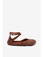 Semišové dámské baleríny Barefoot s pásky Zazoo 320 hnědé