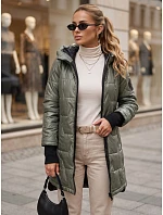 Dámská prošívaná přechodová bunda s kapucí, zelená, FashionStreet TY5789 Dámská prošívaná přechodová bunda s kapucí, zelená, FashionStreet TY5789
