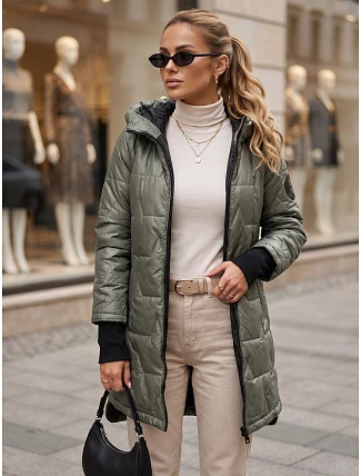 Dámská prošívaná přechodová bunda s kapucí, zelená, FashionStreet TY5789 Dámská prošívaná přechodová bunda s kapucí, zelená, FashionStreet TY5789