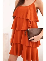Dámské mini šaty na ramínkách s volánky rezavá Dámské mini šaty na ramínkách s volánky rezavá
