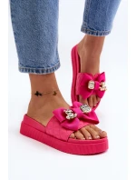 Dámské žabky s mašlí a ozdobným medvídkem fuksie Katerina