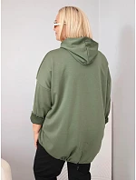 Dámská plus size viskózová mikina s kapucí a ozdobnými pásky khaki Dámská plus size viskózová mikina s kapucí a ozdobnými pásky khaki