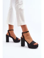 Černé džínové sandály na vysokém podpatku Acrana